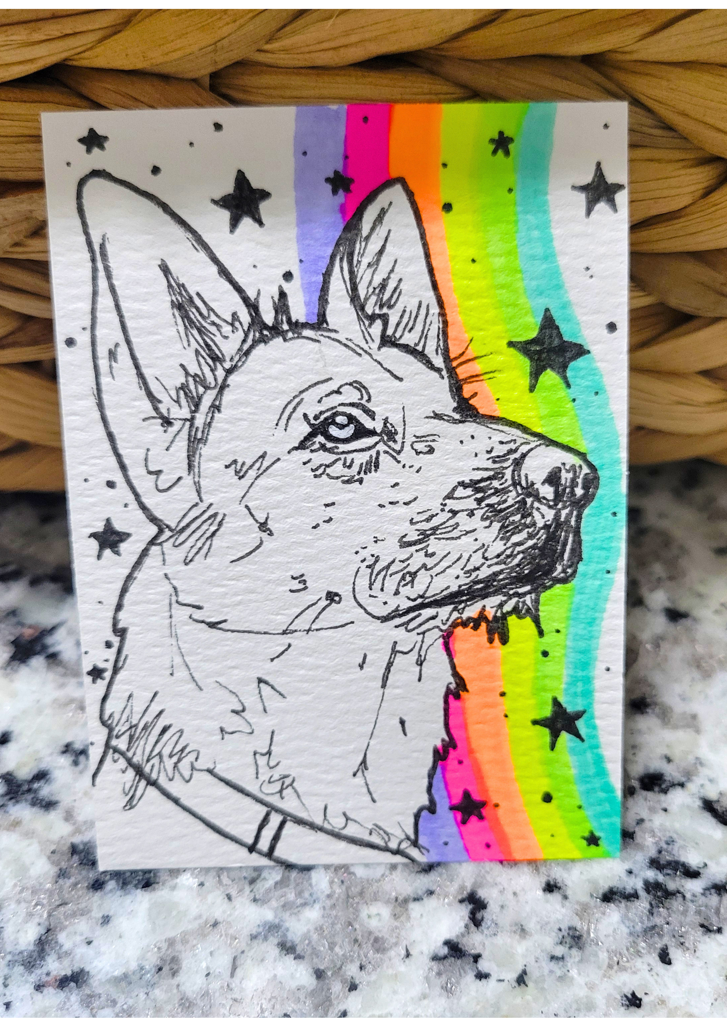 OOAK ACEO Dog Rainbow