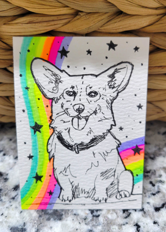 OOAK ACEO Dog Rainbow